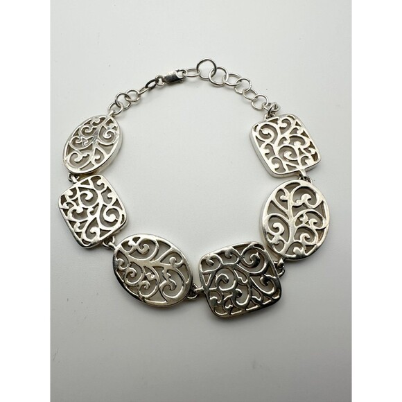 925 sterling silver filigree panels link charm Bracelet 9”